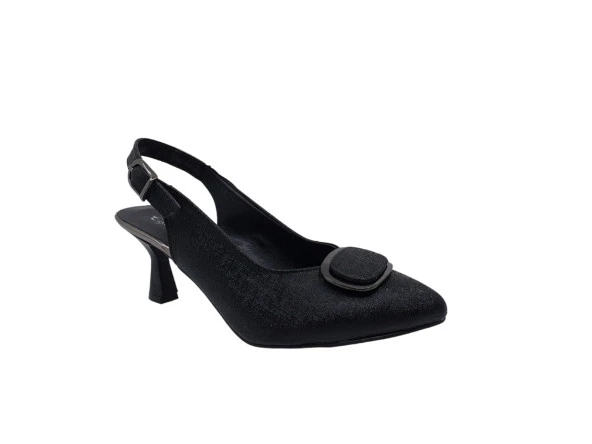 Zerhan 72 Kadın Siyah Tokalı Burnu Kapalı Arkası Açık Topuku Ayakkabı - 2