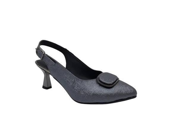 Zerhan 72 Kadın Platin Tokalı Burnu Kapalı Arkası Açık Topuku Ayakkabı - 4