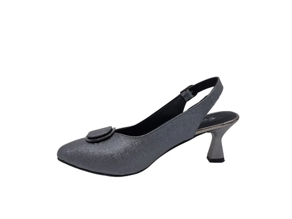 Zerhan 72 Kadın Platin Tokalı Burnu Kapalı Arkası Açık Topuku Ayakkabı - 3