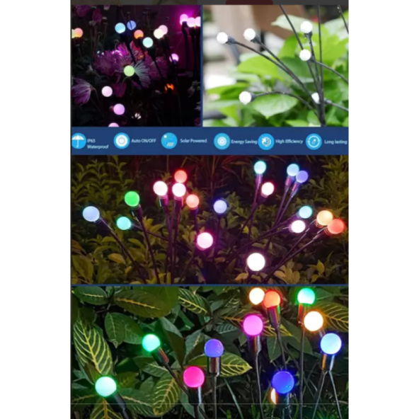 8 LED'Lİ GÜNEŞ ENERJİLİ BAHÇE ÇİTİ AYDINLATMA LAMBA (RENKLİ) - 3