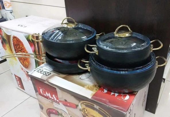 Oms Espela 7 Parça Granit Tencere Seti Siyah Gold 3544 - 3
