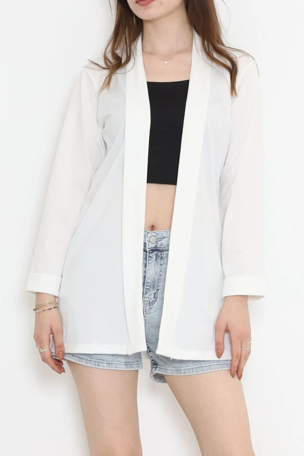 Örme Krep Uzun Ceket Beyaz - 15052.1095.