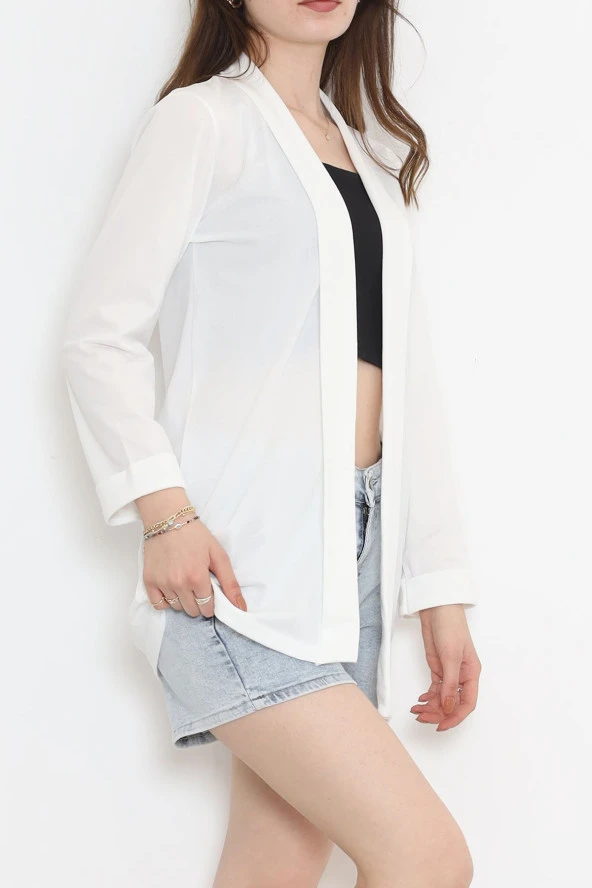 Örme Krep Uzun Ceket Beyaz - 15052.1095. - 5