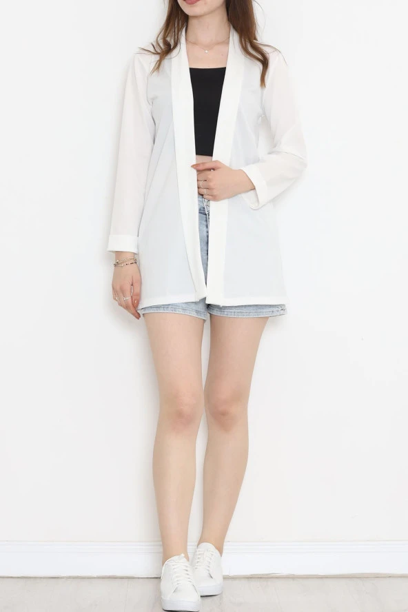 Örme Krep Uzun Ceket Beyaz - 15052.1095. - 2