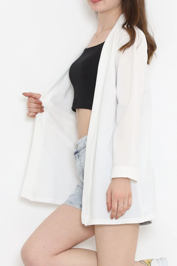 Örme Krep Uzun Ceket Beyaz - 15052.1095. - 3