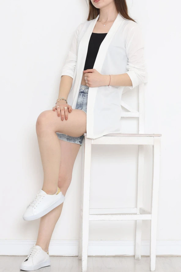 Örme Krep Uzun Ceket Beyaz - 15052.1095. - 7