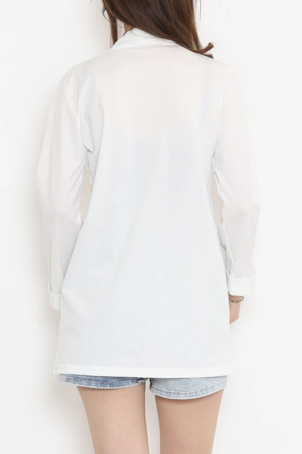 Örme Krep Uzun Ceket Beyaz - 15052.1095. - 8