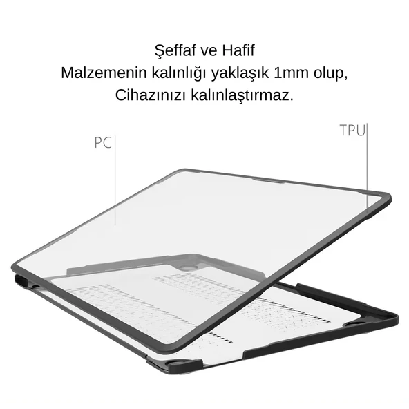 MacBook Air 13.3 M1 Kılıf Outdoor Shockproof Hibrit Hard Case TPU Bumper Anti-Fingerprint Mat A1932 A2179 A2337 - Resim 4
