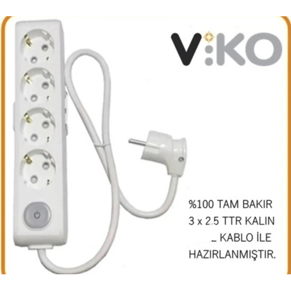 VİKO 4 LÜ 3X2.5 UZATMA SEYYAR KABLO 7 METRE