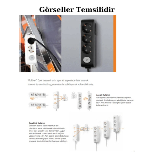 VİKO 4 LÜ 3X2.5 UZATMA SEYYAR KABLO 7 METRE - Resim 2