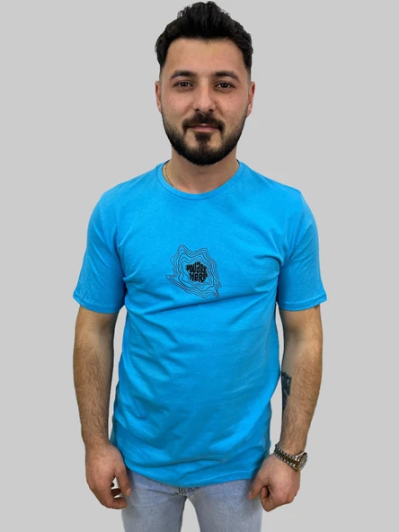 Erkek Youare Sıfır Yaka Basic Turkuaz Tişört - 7