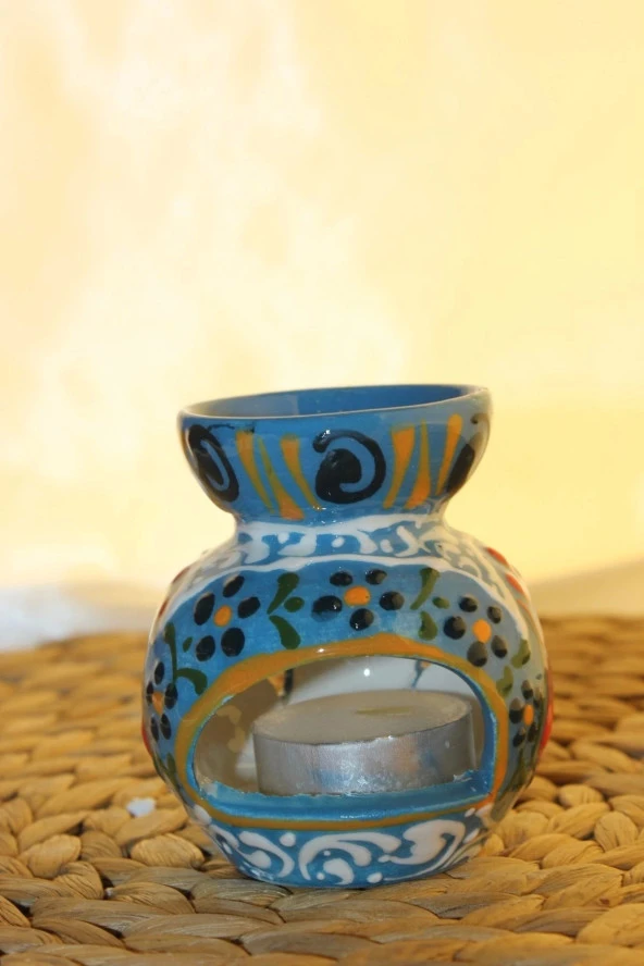 Buhardanlık Seramik El İşi Çini Motifli Buhurdanlık Mini Mavi - Resim 2