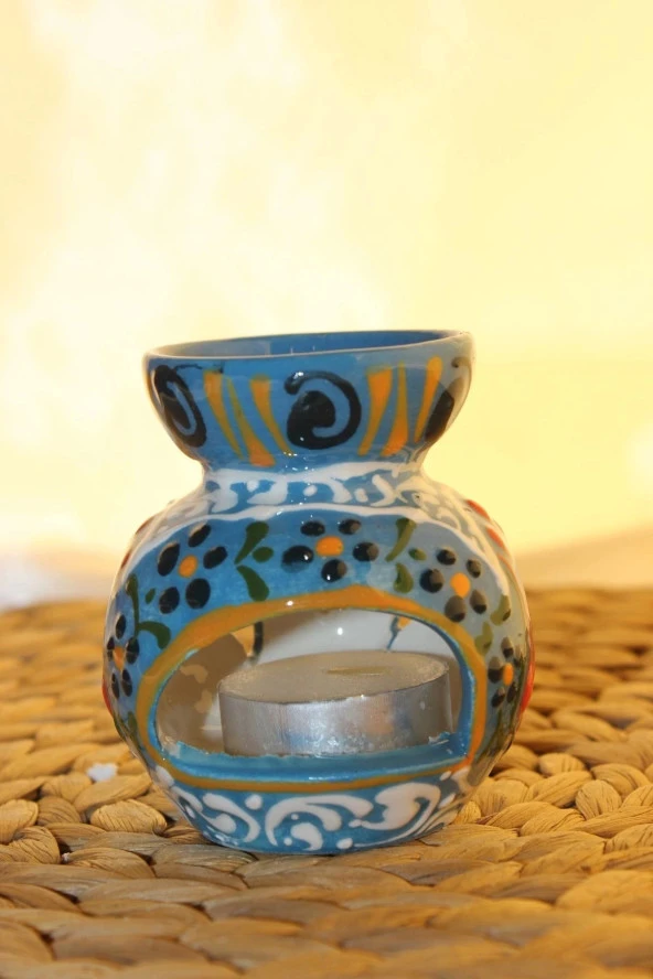 Buhardanlık Seramik El İşi Çini Motifli Buhurdanlık Mini Mavi - Resim 5