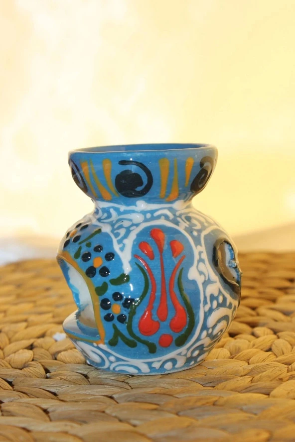 Buhardanlık Seramik El İşi Çini Motifli Buhurdanlık Mini Mavi - Resim 7