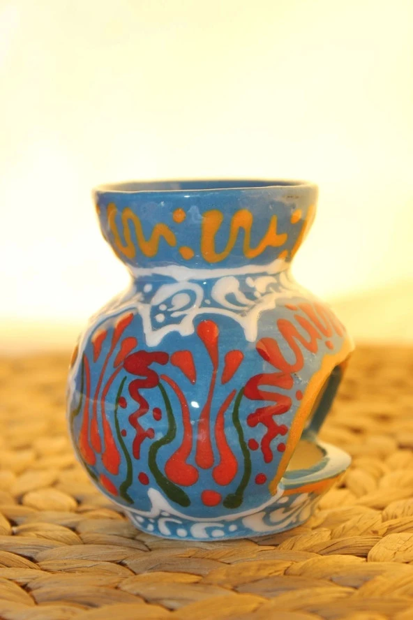 Buhardanlık Seramik El İşi Çini Motifli Buhurdanlık Mini Açık Mavi - Resim 3