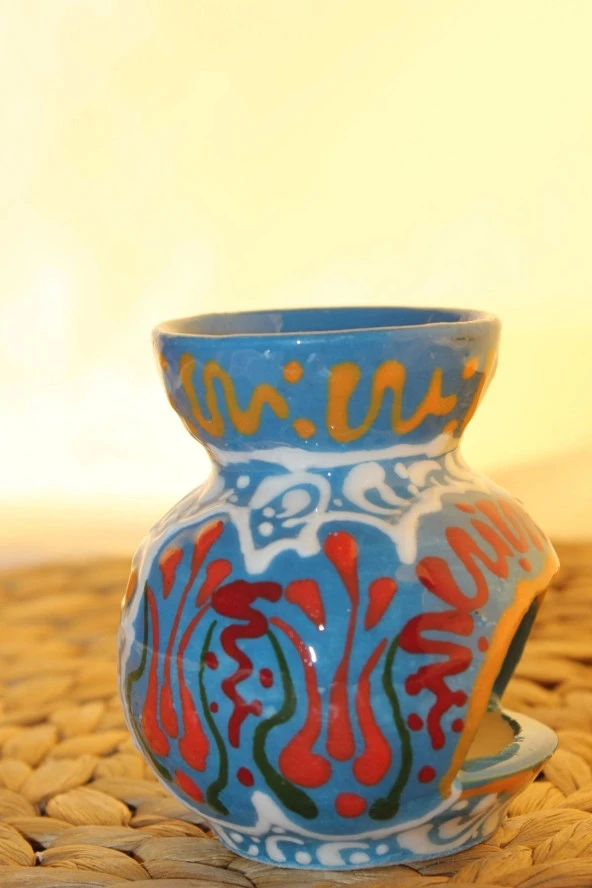 Buhardanlık Seramik El İşi Çini Motifli Buhurdanlık Mini Açık Mavi - Resim 5