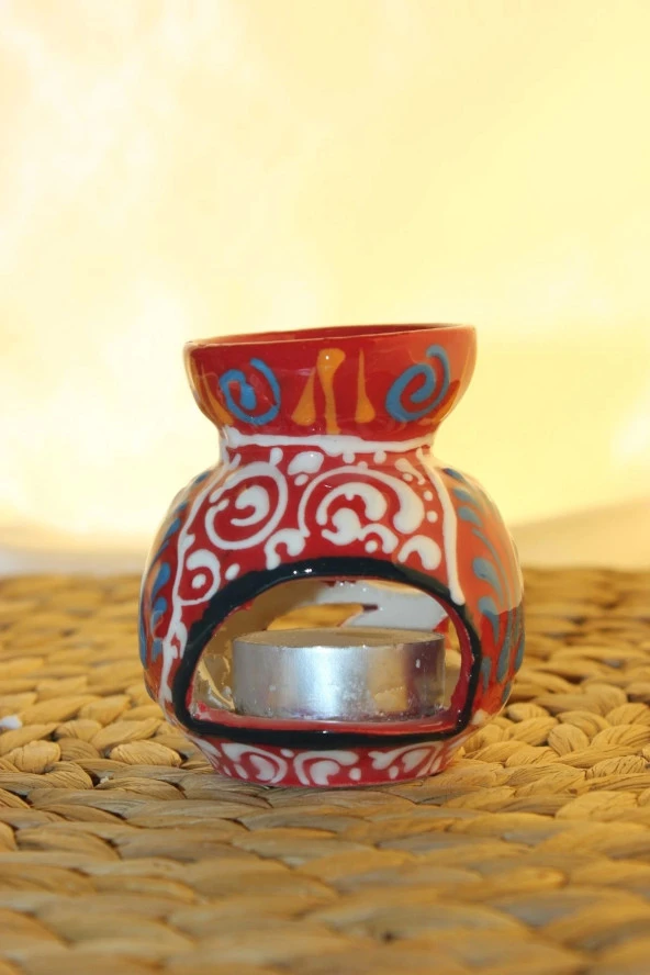 Buhardanlık Seramik El İşi Çini Motifli Buhurdanlık Mini Oranj - Resim 3