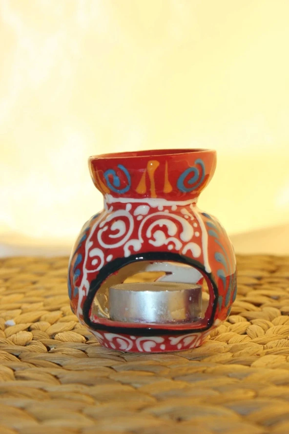 Buhardanlık Seramik El İşi Çini Motifli Buhurdanlık Mini Oranj - Resim 6