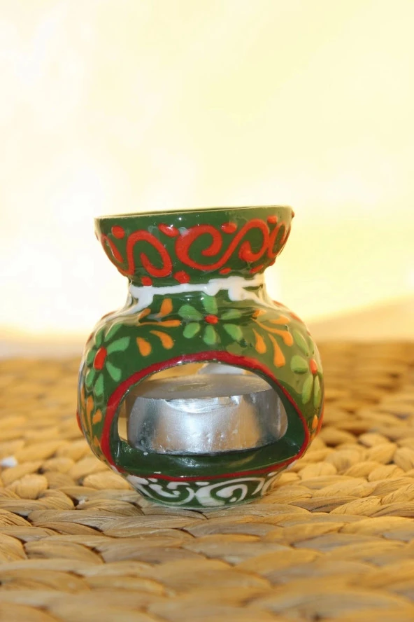 Buhardanlık Seramik El İşi Çini Motifli Buhurdanlık Mini Mavi Yeşil - 2