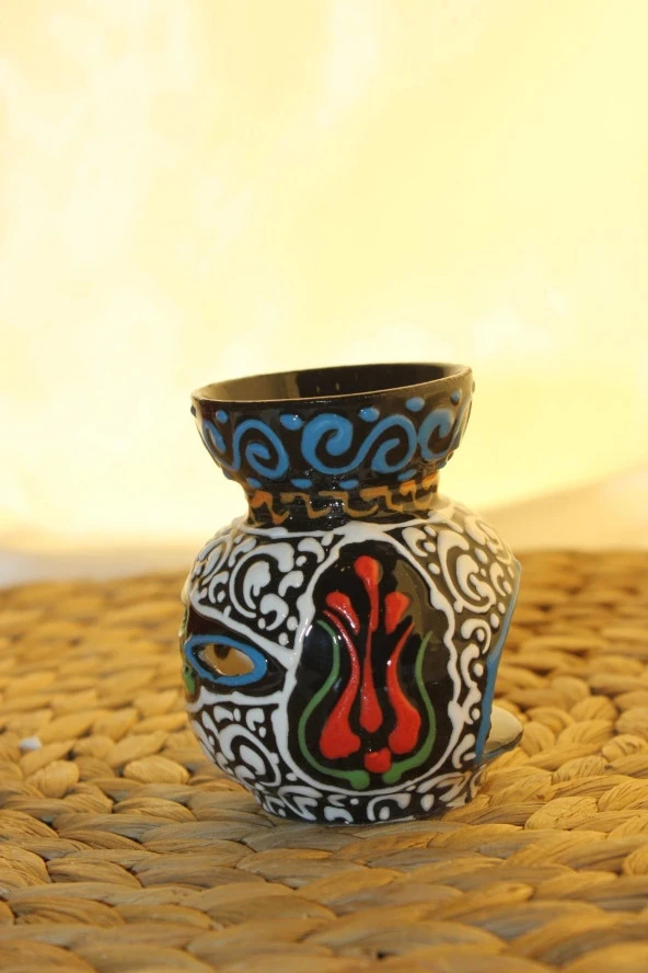 Buhardanlık Seramik El İşi Çini Motifli Buhurdanlık Mini Mavi Yeşil - 6