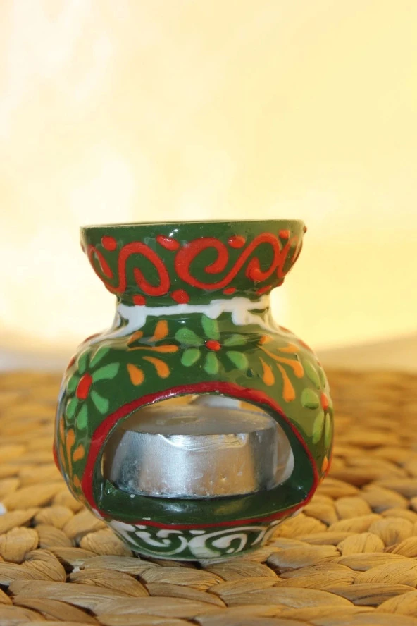 Buhardanlık Seramik El İşi Çini Motifli Buhurdanlık Mini Mavi Yeşil - 7