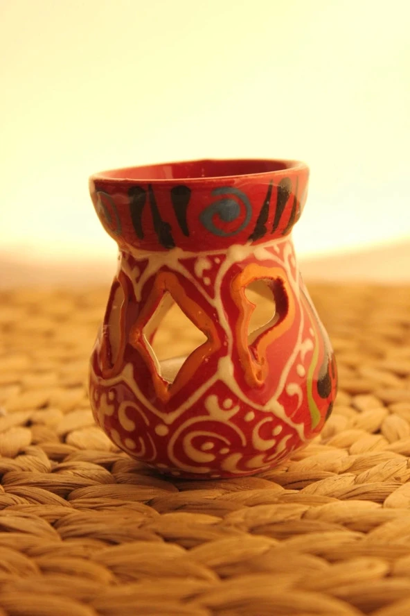 Buhardanlık Seramik El İşi Çini Motifli Buhurdanlık Mini Oranj Mavi - 4