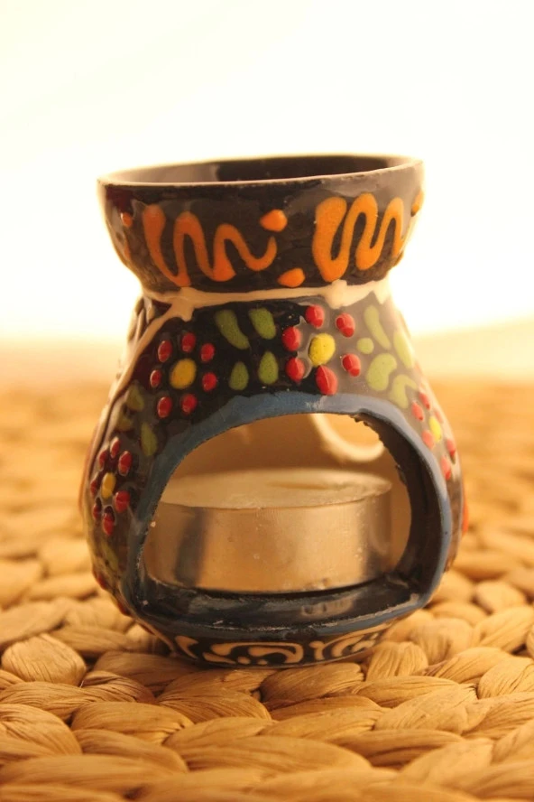 Buhardanlık Seramik El İşi Çini Motifli Buhurdanlık Mini Siyah - 5