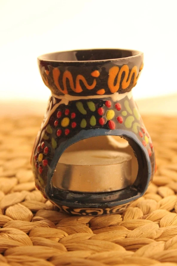 Buhardanlık Seramik El İşi Çini Motifli Buhurdanlık Mini Siyah - 6