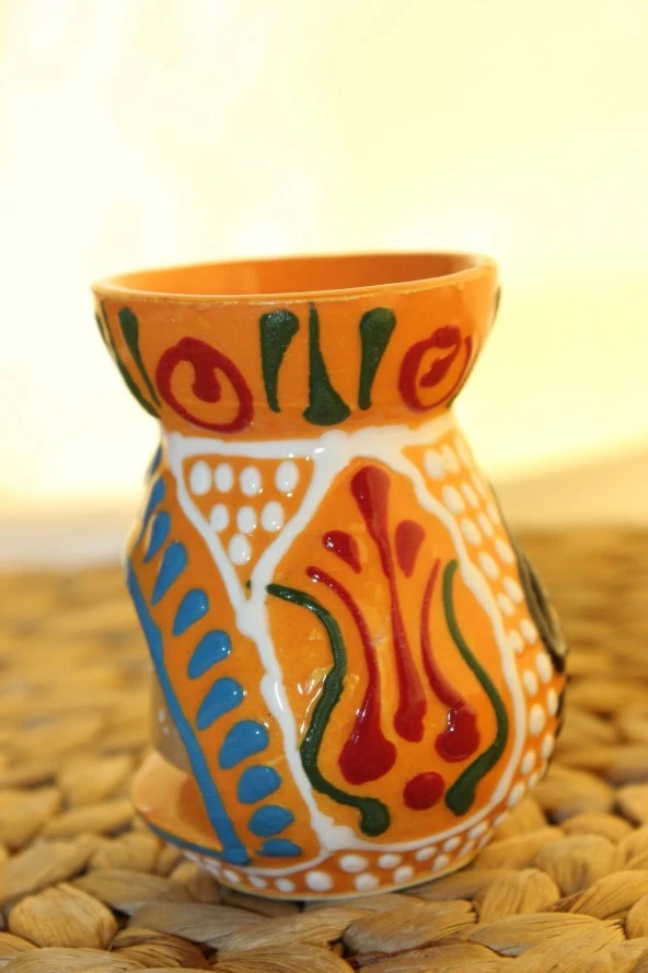 Buhardanlık Seramik El İşi Çini Motifli Buhurdanlık Mini Oranj Siyah - Resim 2