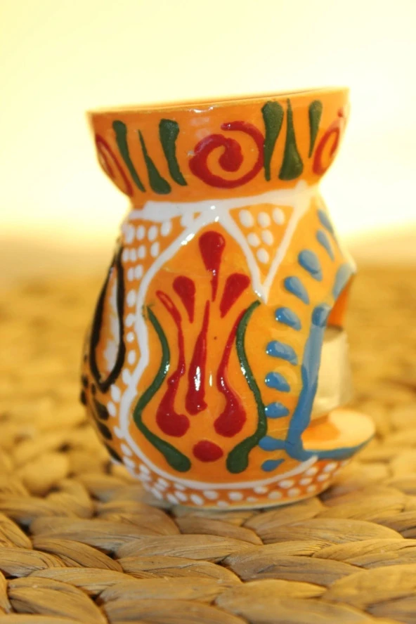 Buhardanlık Seramik El İşi Çini Motifli Buhurdanlık Mini Oranj Siyah - Resim 4