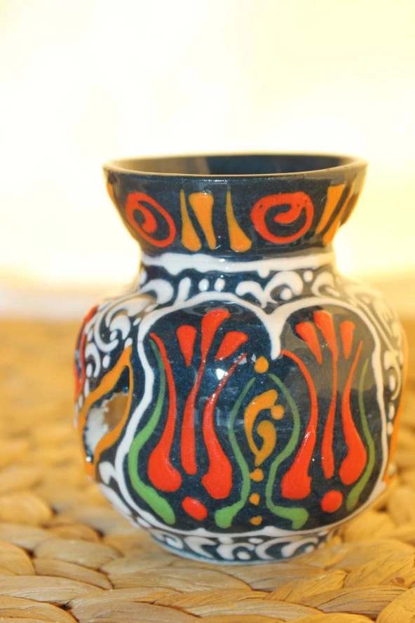 Buhardanlık Seramik El İşi Çini Motifli Buhurdanlık Mini Sarı Mavi - 2