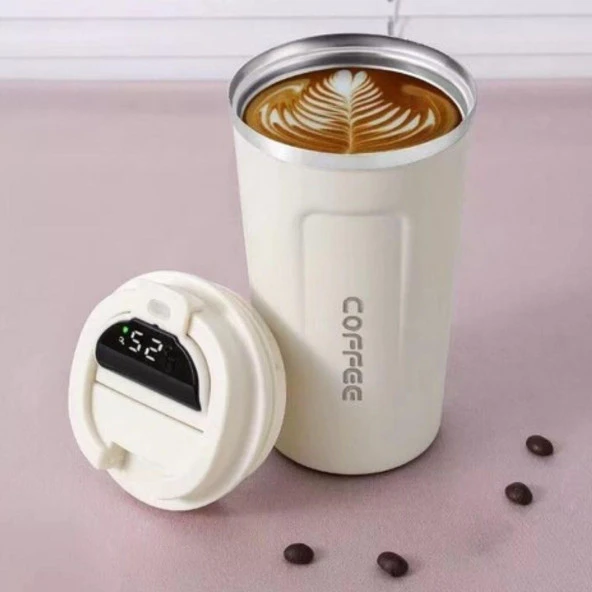 Paslanmaz Çelik Isı Yalıtımlı  Sızdırmaz Isı Ölçerli Dijital Ekranlı Kahve ve Çay Termosu (2818)