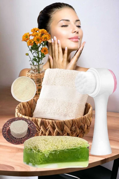 5'li Set Cilt Yüz Masaj Kırışıklık Beyazlatıcı Bakım Seti Temizleme Peeling Gerdirme Ruşur Taşı - 3