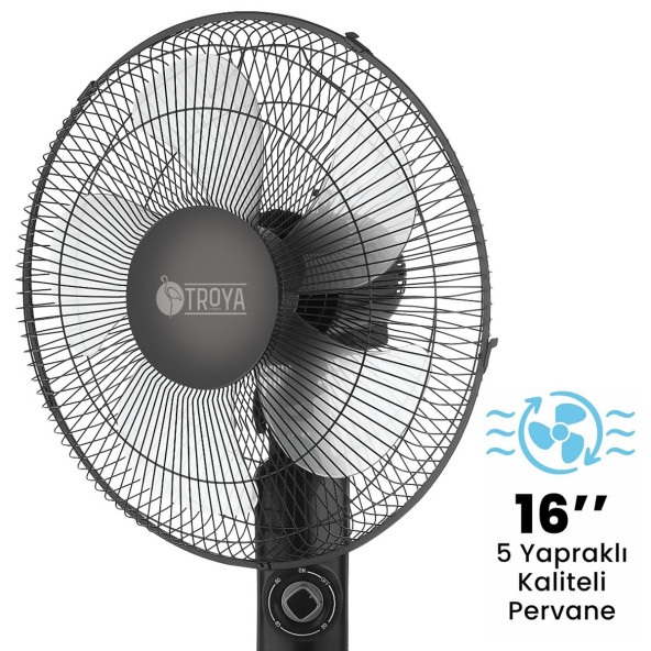 Zaman Ayarlı Sessiz Vantilatör 5 Kanatlı Pervane Serinletici Devrilmez Ayaklı 16'' 65W - 2