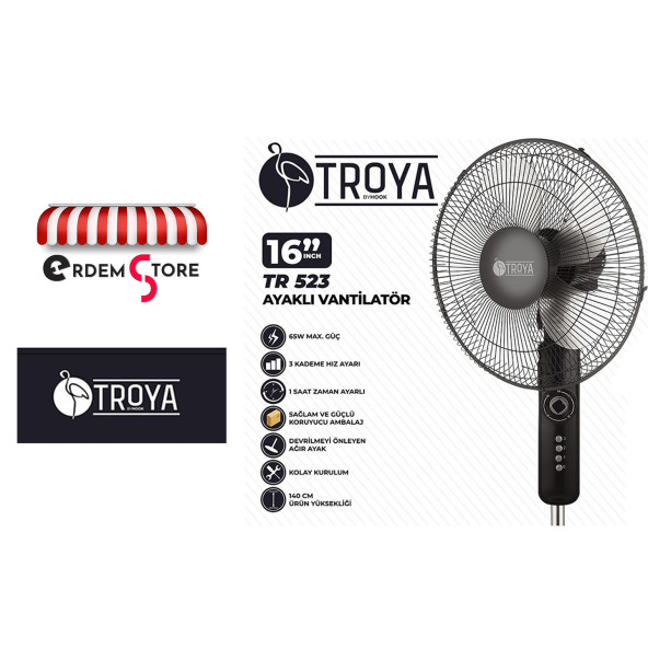 Zaman Ayarlı Sessiz Vantilatör 5 Kanatlı Pervane Serinletici Devrilmez Ayaklı 16'' 65W - 4