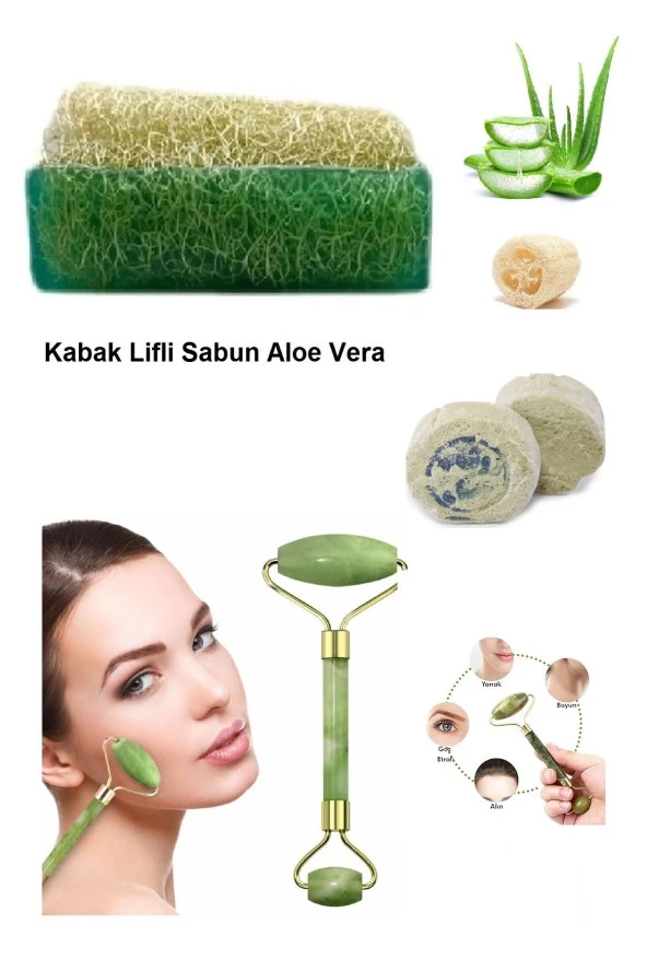 3'lü Doğal Set Kabak Lifli Aloe Vera Sabun Peeling Taşı Yüz Masaj Aleti