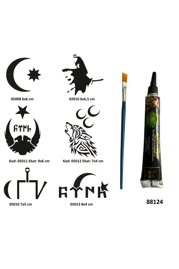 Milli Semboller Siyah Hint Kınası Hediyeli Geçici Dövme Yapma Seti