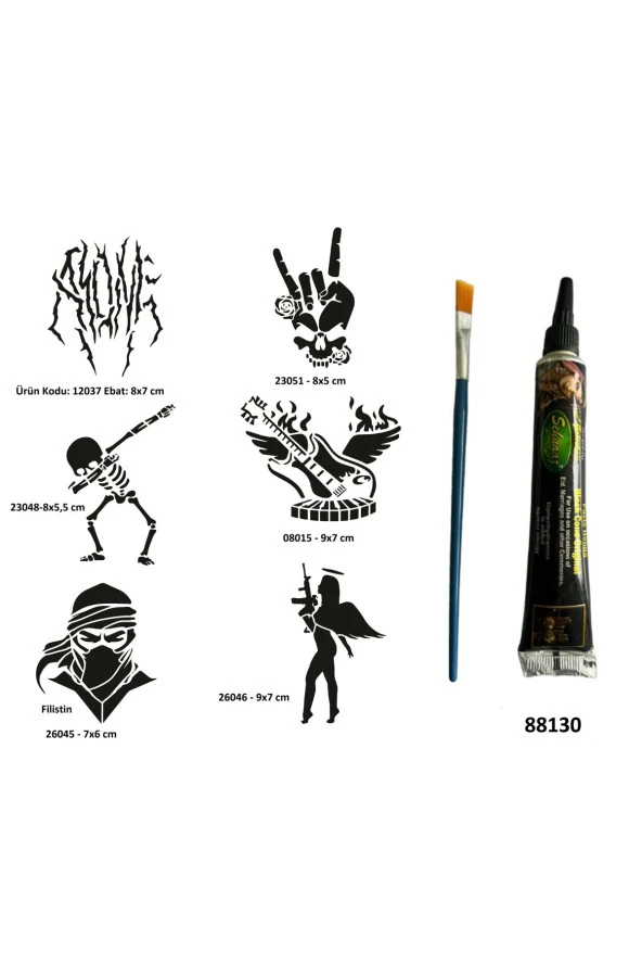 Rock ve Müzik Sembolleri Siyah Hint Kınası Hediyeli Geçici Dövme Yapma Seti ürün görseli 1
