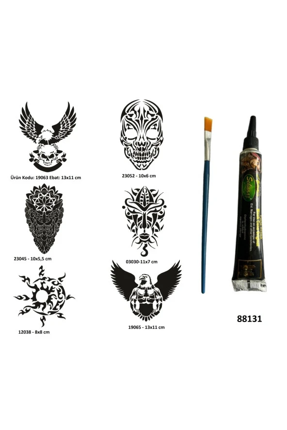 Güçlü Erkek Sembolleri Siyah Hint Kınası Hediyeli Geçici Dövme Yapma Seti