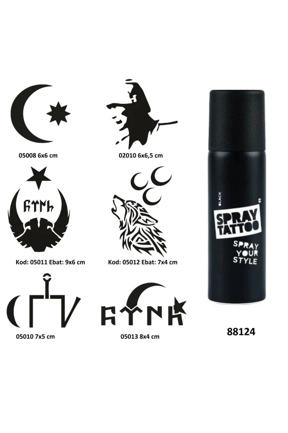 Milli Semboller Spray Tattoo Geçici Dövme Yapma Seti Dark Siyah