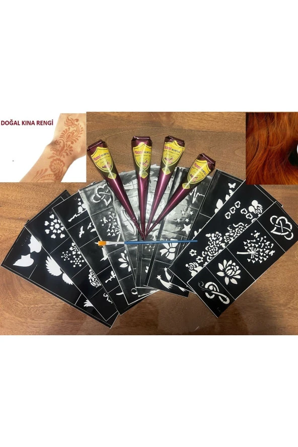 Doğal Kına Rengi Jumbo boy 50 Gram 4 Koni Kına ve 10 Sayfa Şablon Hediyeli Set ürün görseli 1