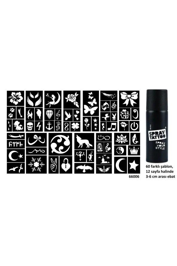 12 sayfa 60 farklı Geçici Dövme Kalıbı Dövme Spreyi Hediyeli Geçici Dövme Seti ürün görseli 1