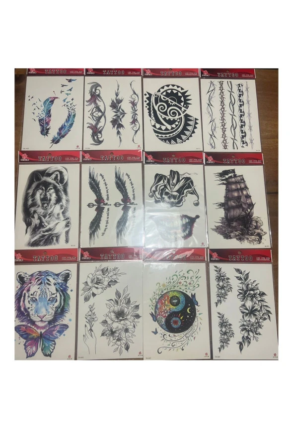 12 Adet Büyük Boy Yapıştırma Geçici dövme Seti Seri6