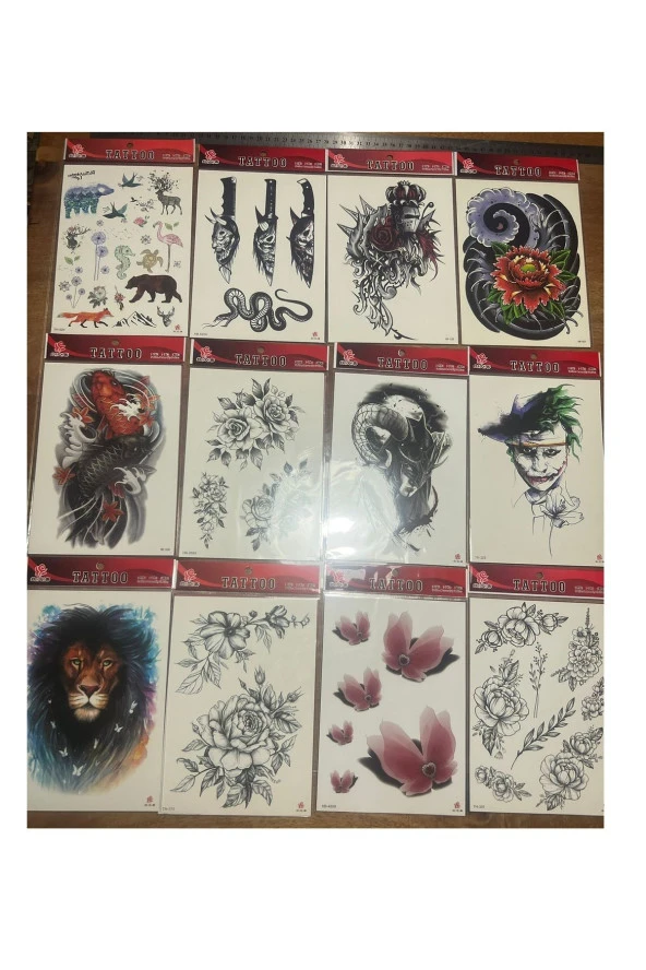 12 Adet Büyük Boy Yapıştırma Geçici dövme Seti Seri9 ürün görseli 1