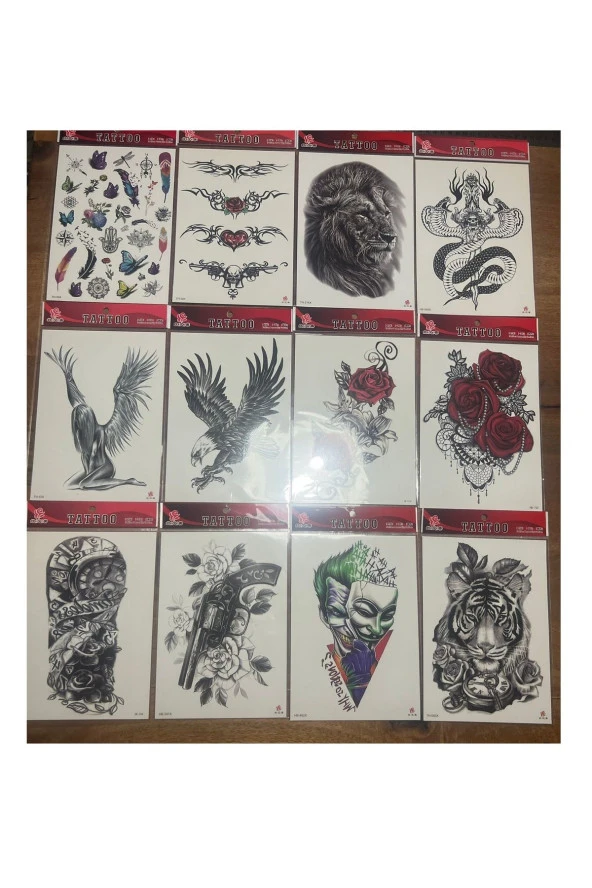 12 Adet Büyük Boy Yapıştırma Geçici dövme Seti Seri4 ürün görseli 1
