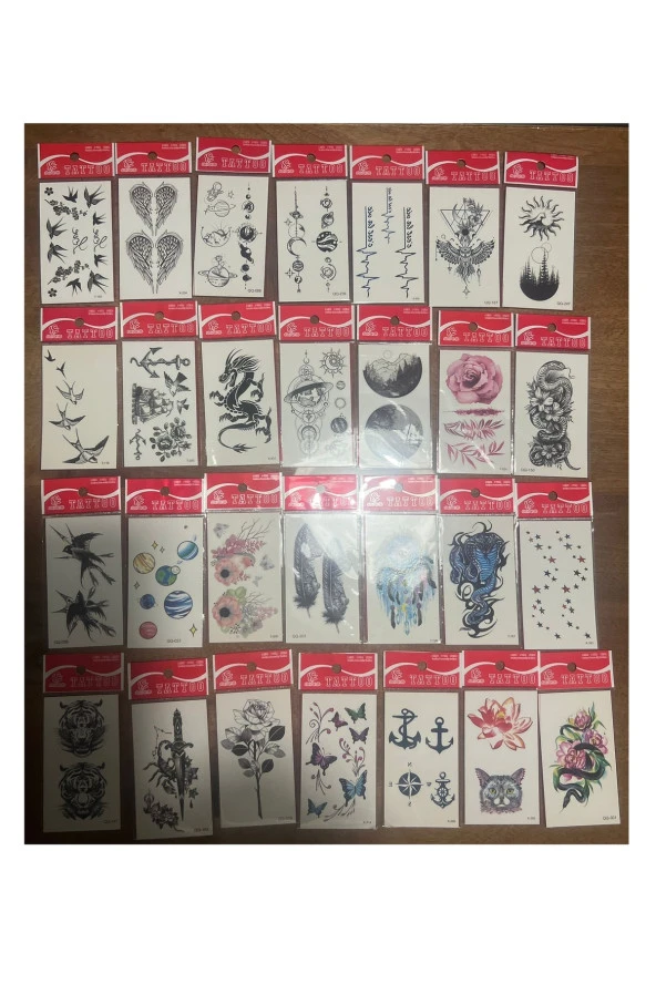 30 adet birden Minimal Yapıştırma Geçici Dövme Seti Seri3