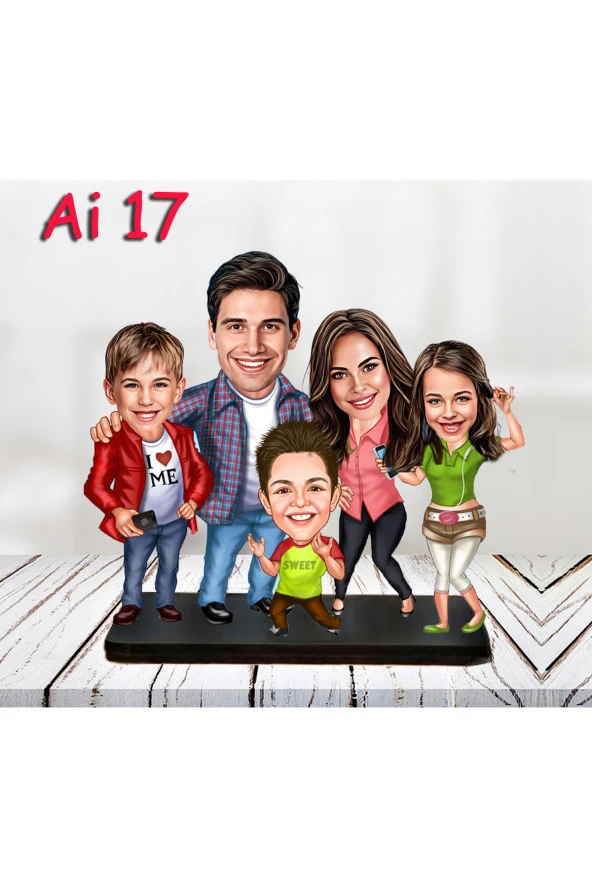 Kişiye Özel Ahşap Biblo - Aile Karikatür Biblo - 5 Kişilik Aile Biblo 3