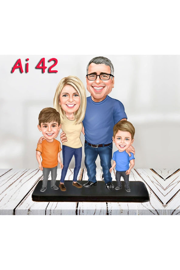 Özcan Tasarım Kişiye Özel Ahşap Biblo - Aile Karikatür Biblo - 4 Kişilik Aile Biblo 14 ürün görseli