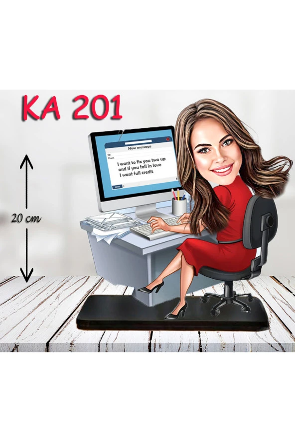 Kişiye Özel Ahşap Biblo - Masa Başı Karikatür Biblo - Kadın Biblo 15