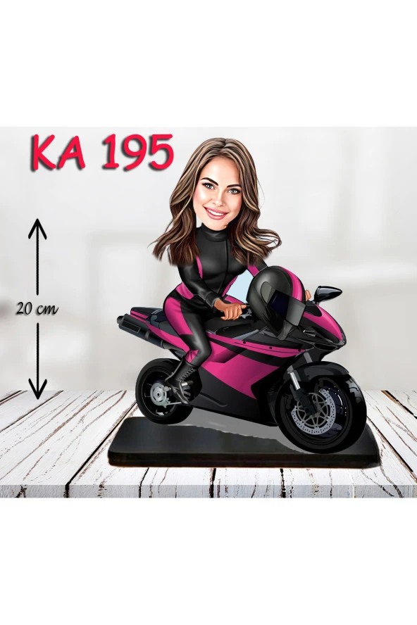 Kişiye Özel Ahşap Biblo - Motor Kullanan Kadın Karikatür Biblo 2